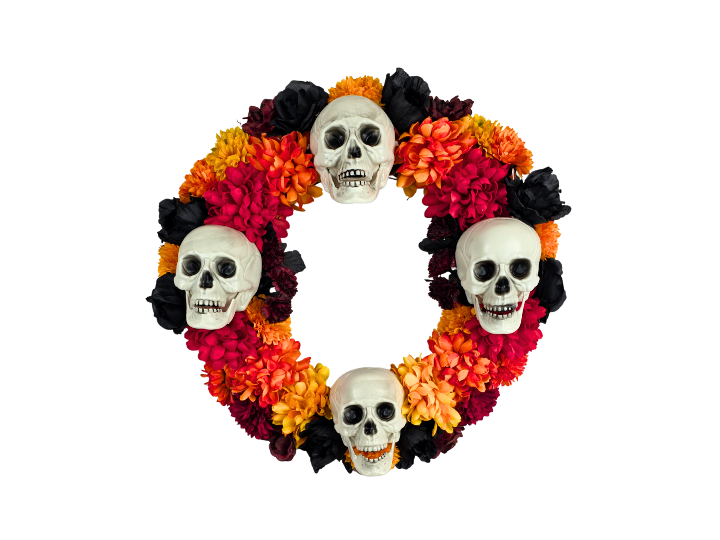 Dia de los Muertos Wreath with Skulls & Marigolds - 20"