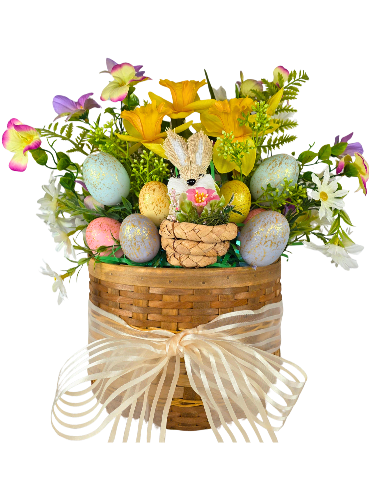 Easter Bunny Basket Floral Centerpiece or Door Hanging
