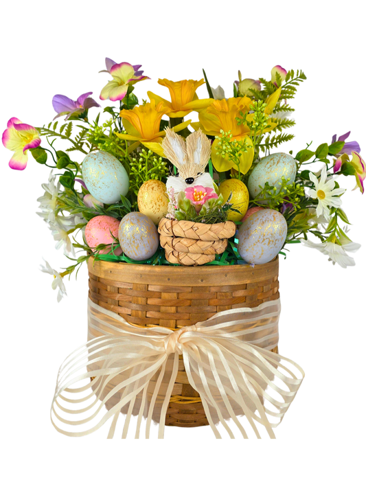 Easter Bunny Basket Floral Centerpiece or Door Hanging