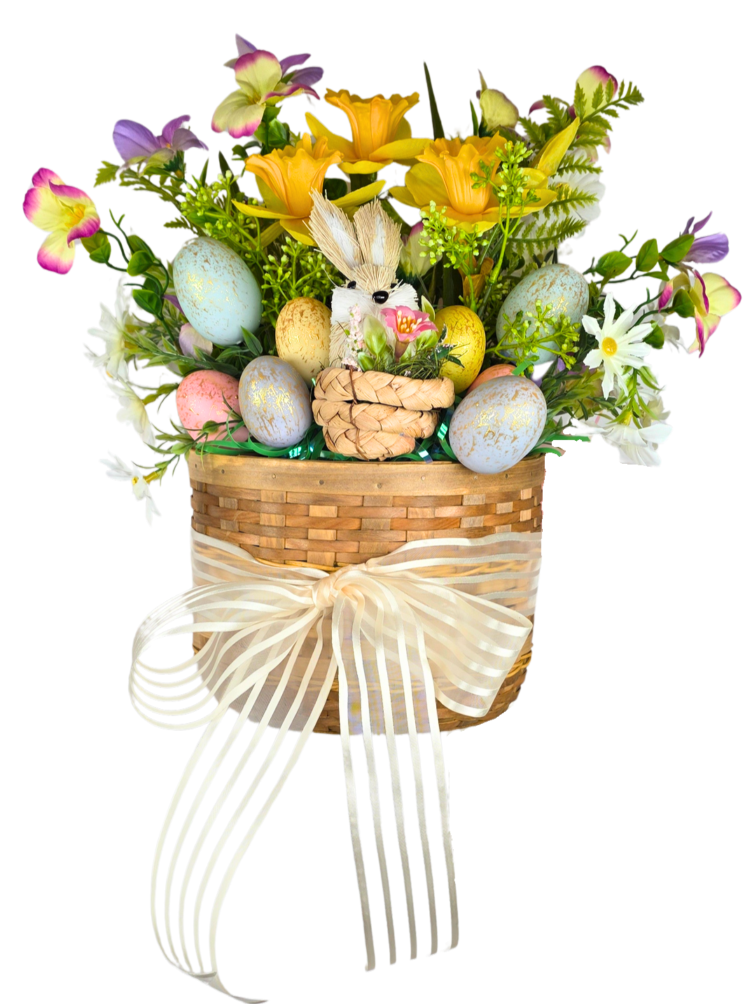 Easter Bunny Basket Floral Centerpiece or Door Hanging