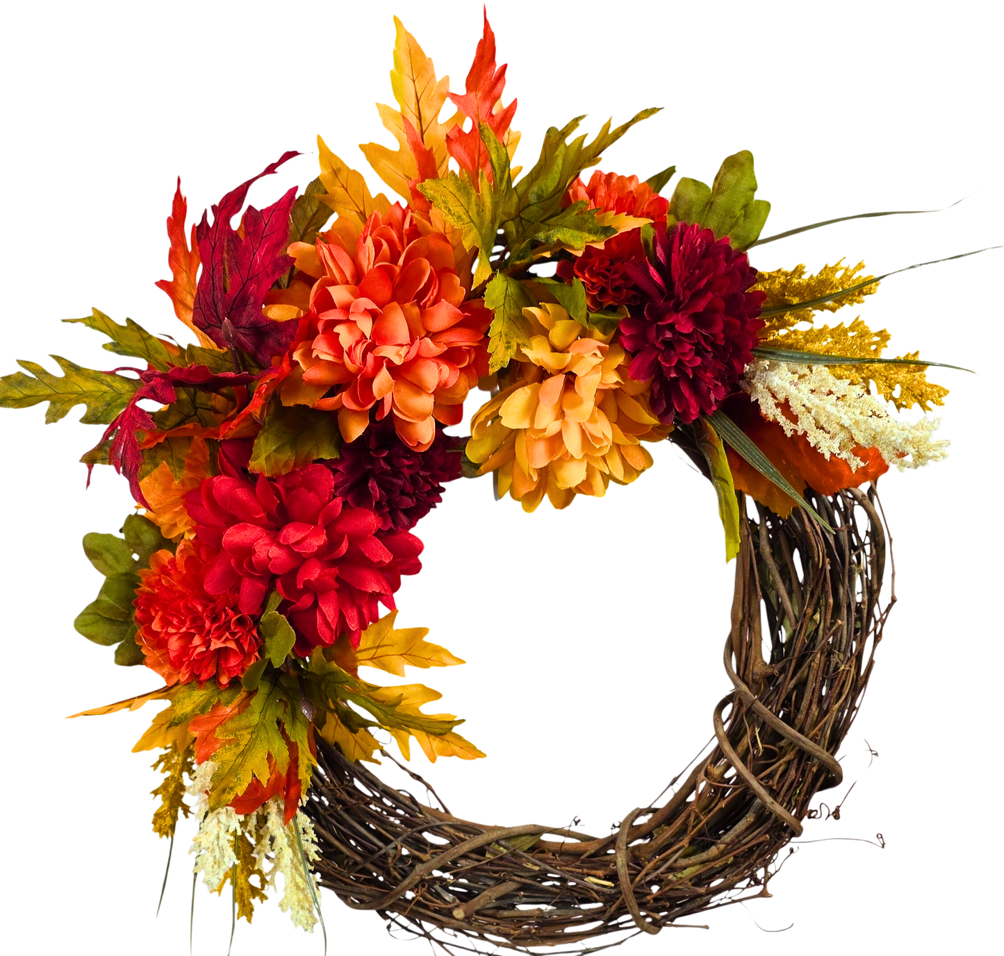 Fall Mums & Foliage Wreath — 14"