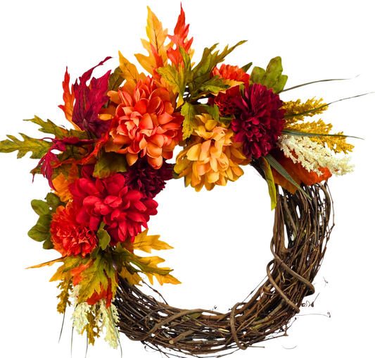 Fall Mums & Foliage Wreath — 14"