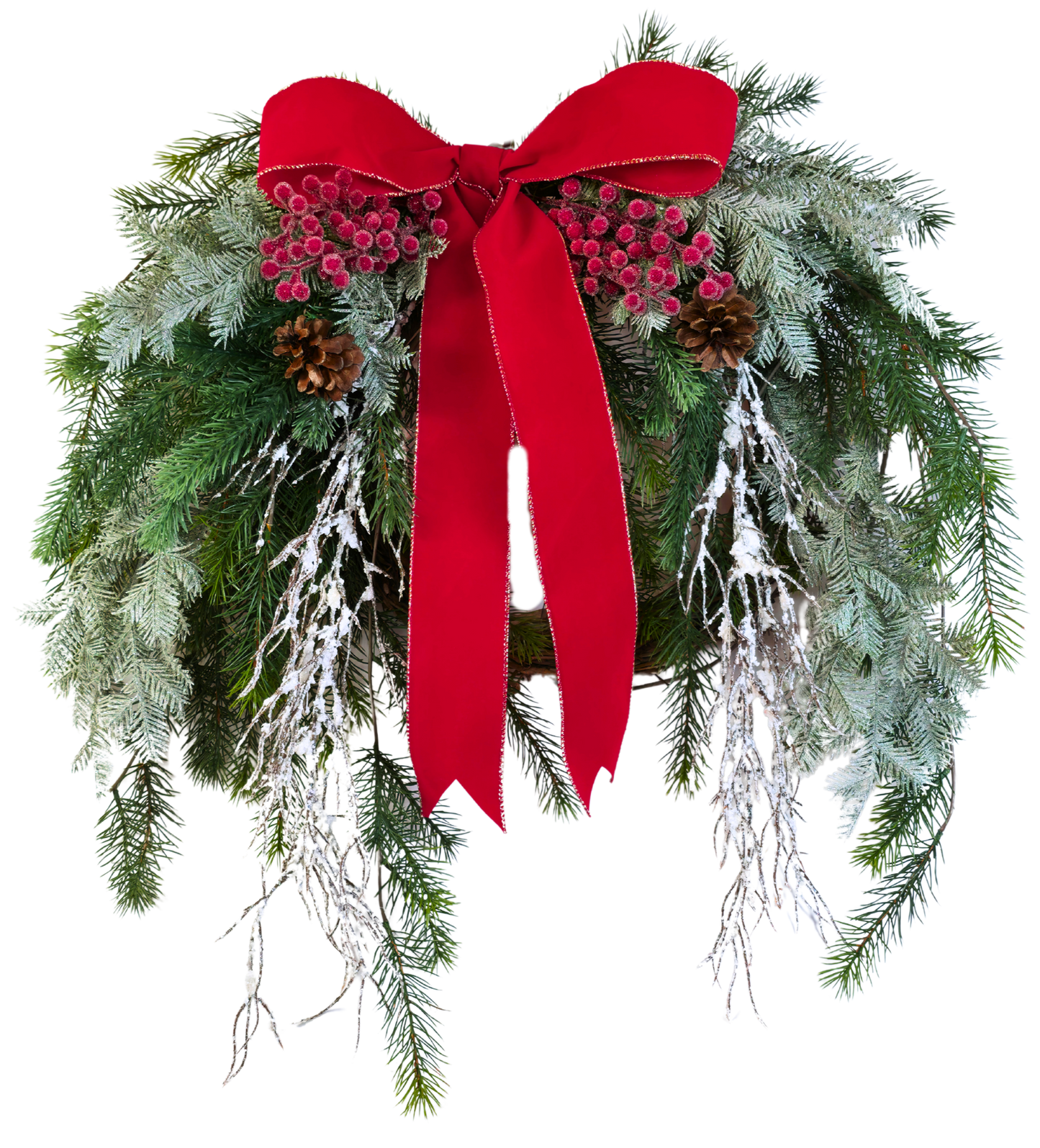 Frosted Fir & Red Velvet Swaggy Luxe Wreath