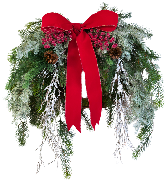 Frosted Fir & Red Velvet Swaggy Luxe Wreath