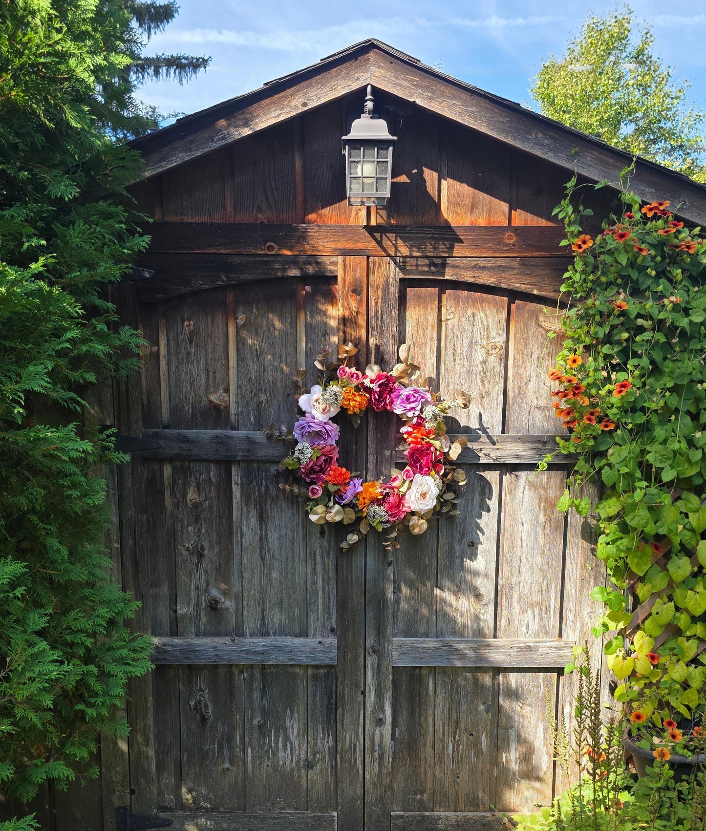 Autumn Elegance Wreath with Burgundy Peonies & Golden Eucalyptus - 20"
